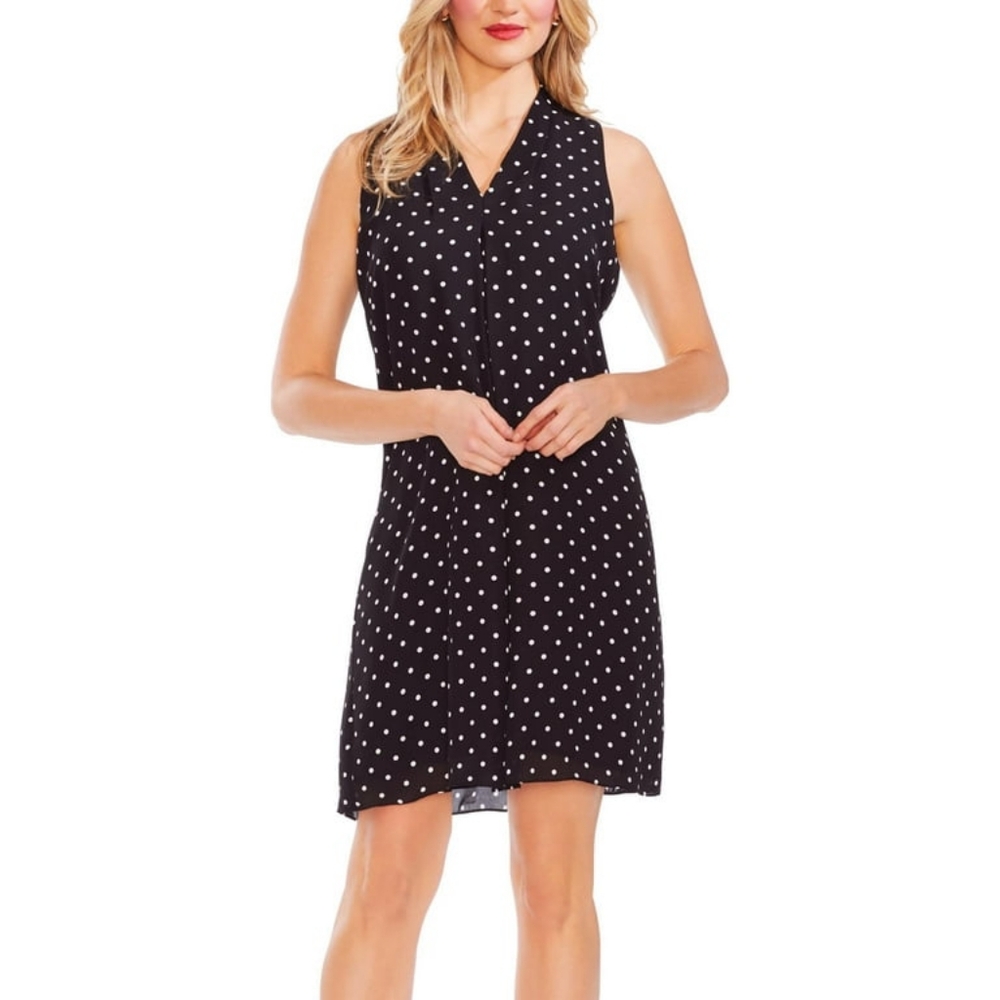 Vince Camuto Polka Dot Sleeveless Split Neck Dress